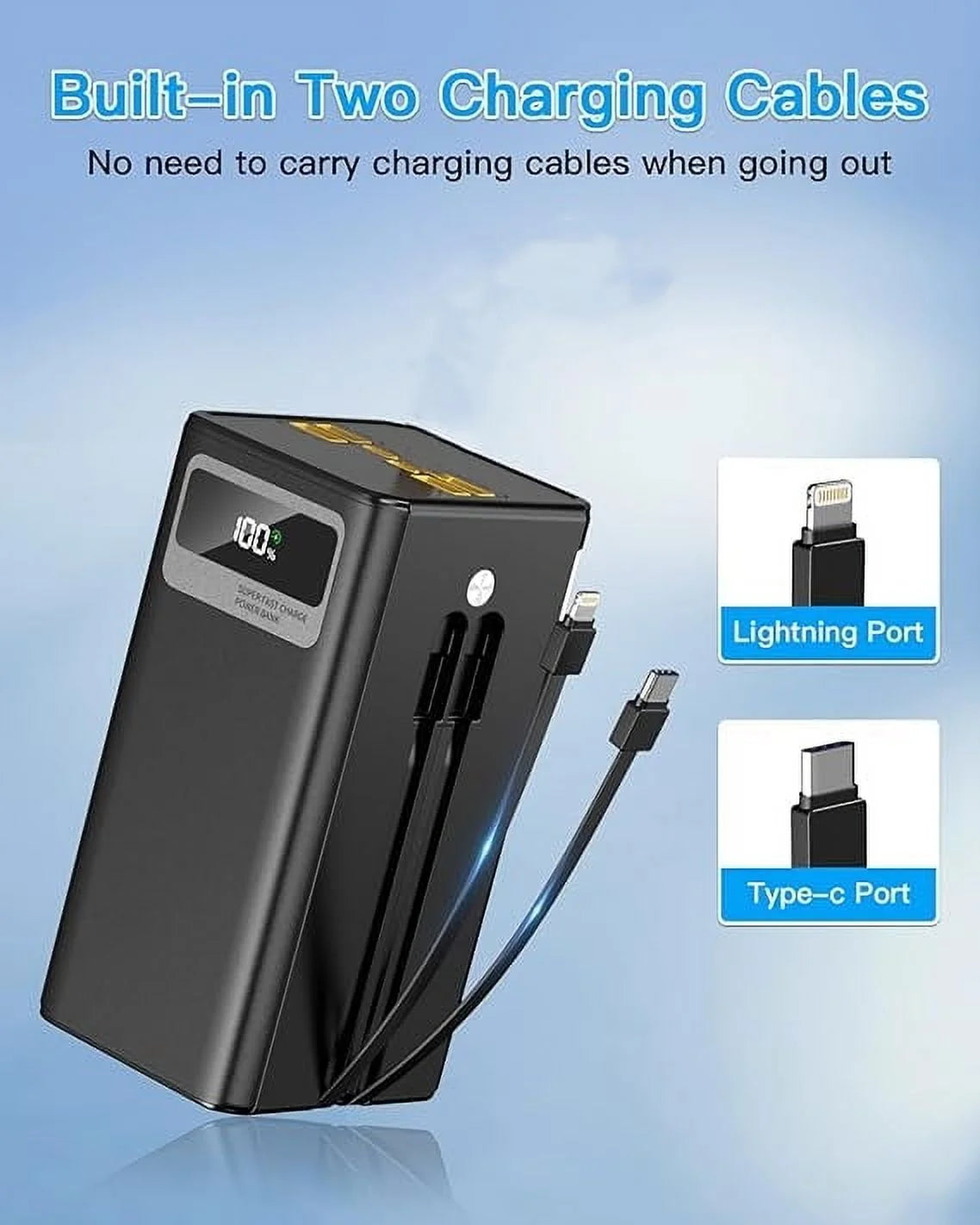 Finew Portable Charger 60000 Mah 120W Super Fast Charger Outdoor Camping Live Power Bank,Power Station LED Display External Battery Pack,Compatible with Iphone & Android Cell Phone