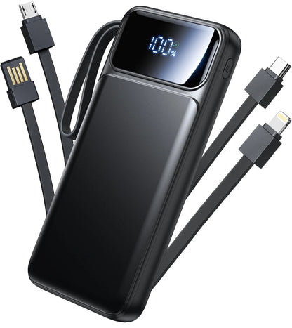 Portable Charger, 10000Mah Power Bank with Built in Cable (22.5W Output + 18W Input) Fast Charging Battery Pack for Iphone Samsung