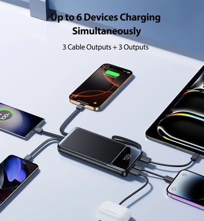 Portable Charger, 10000Mah Power Bank with Built in Cable (22.5W Output + 18W Input) Fast Charging Battery Pack for Iphone Samsung